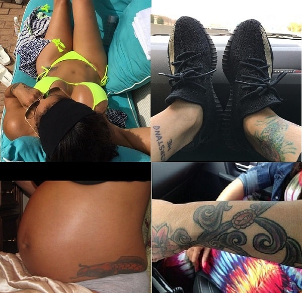 A picture of all five tattoos of Mimi Faust.